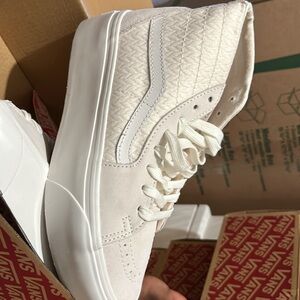 Sea salt knit pattern and platform / stackform white Vans